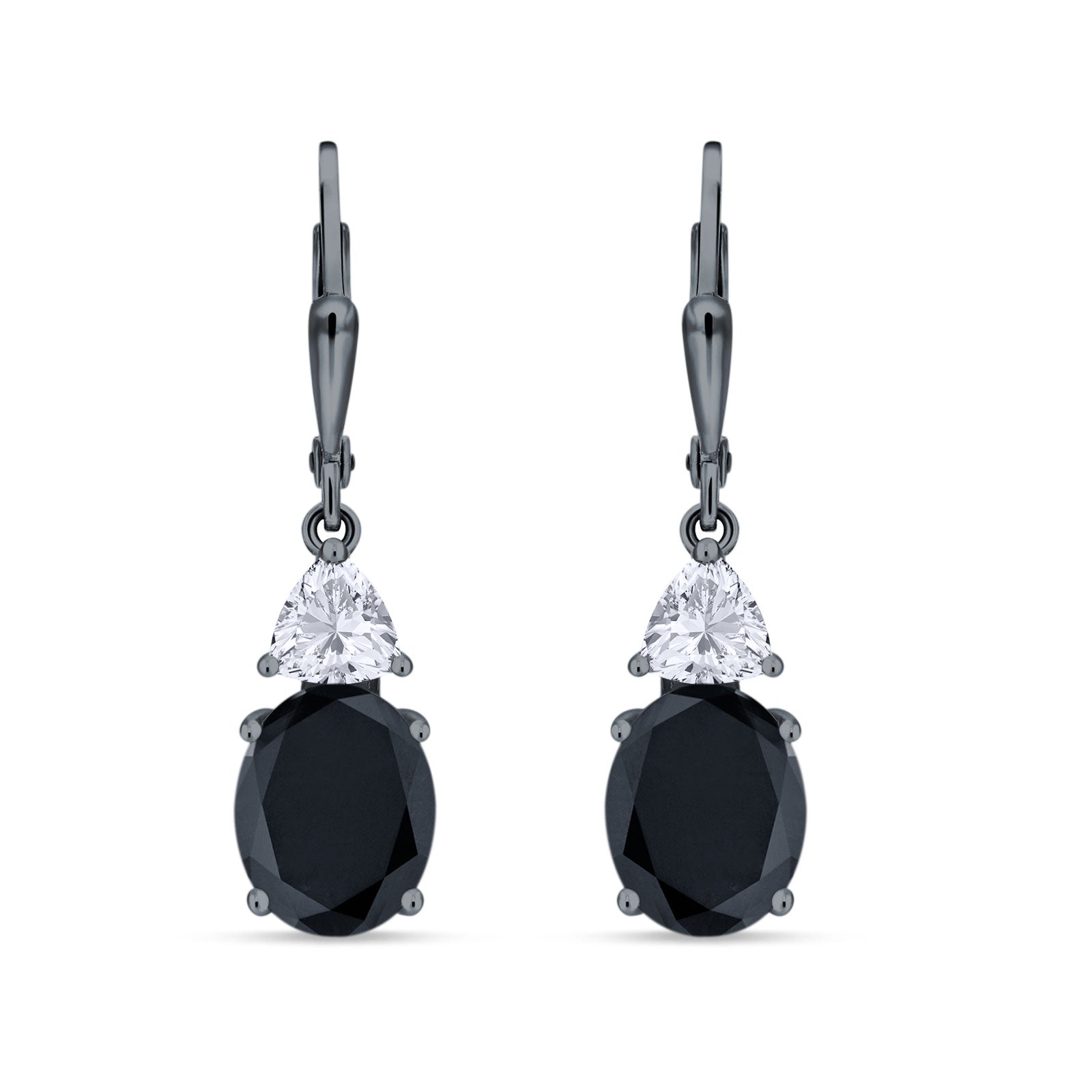 Oval Drop Dangle Triangular Cubic Zirconia Leverback Earring 925 Sterling Silver