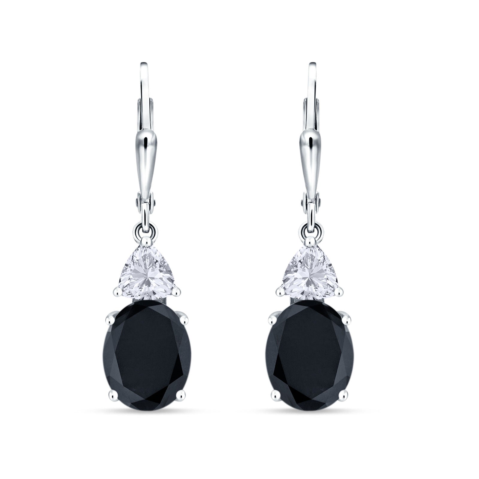 Oval Drop Dangle Triangular Cubic Zirconia Leverback Earring 925 Sterling Silver