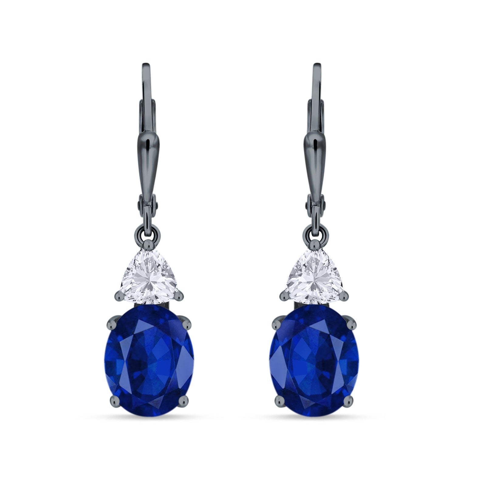 Oval Drop Dangle Triangular Cubic Zirconia Leverback Earring 925 Sterling Silver