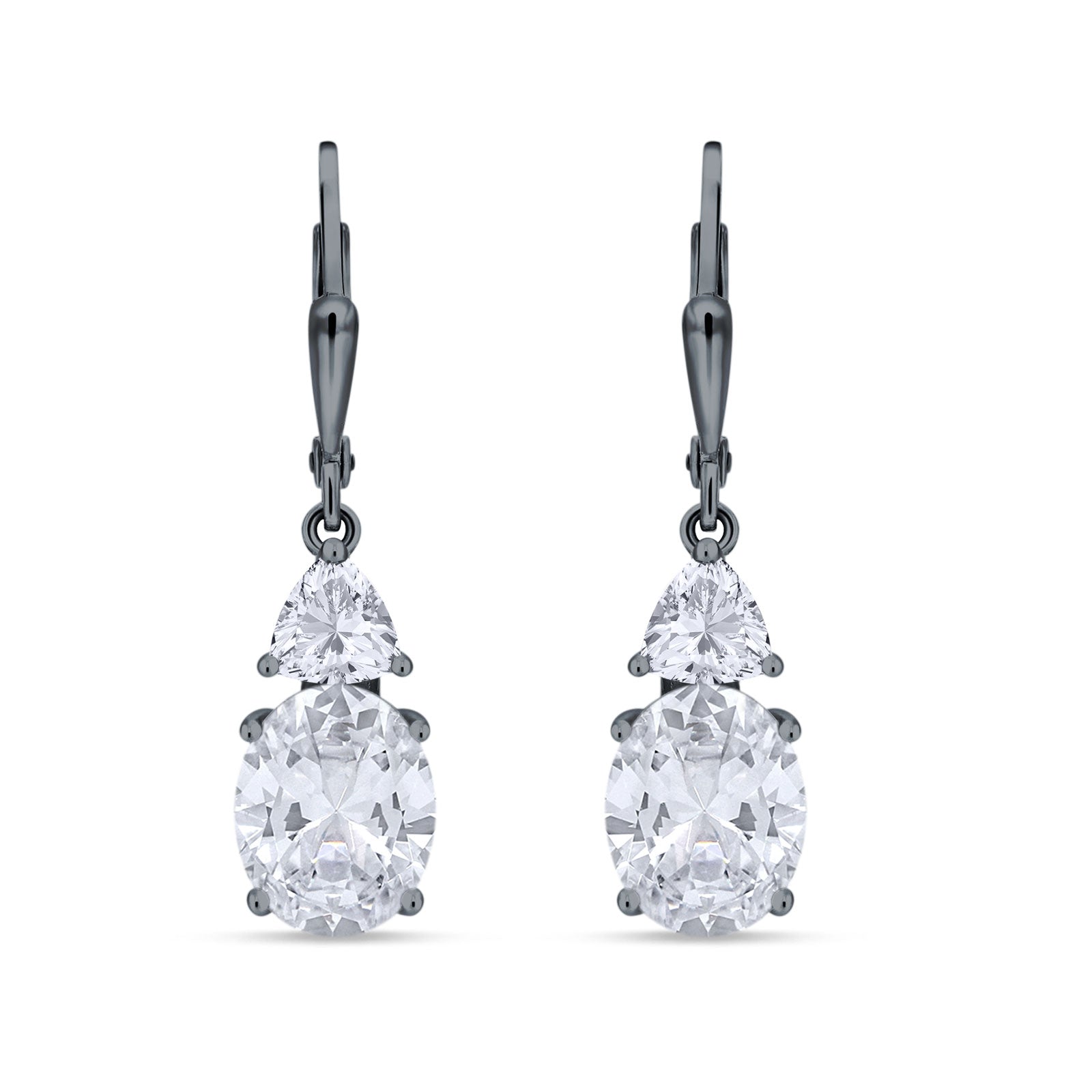 Oval Drop Dangle Triangular Cubic Zirconia Leverback Earring 925 Sterling Silver