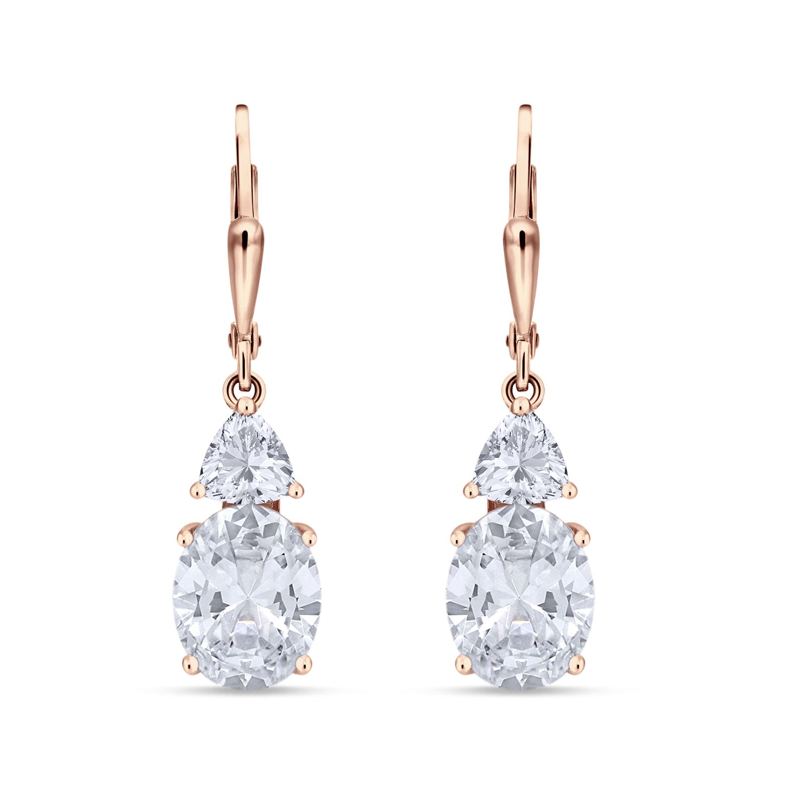 Oval Drop Dangle Triangular Cubic Zirconia Leverback Earring 925 Sterling Silver