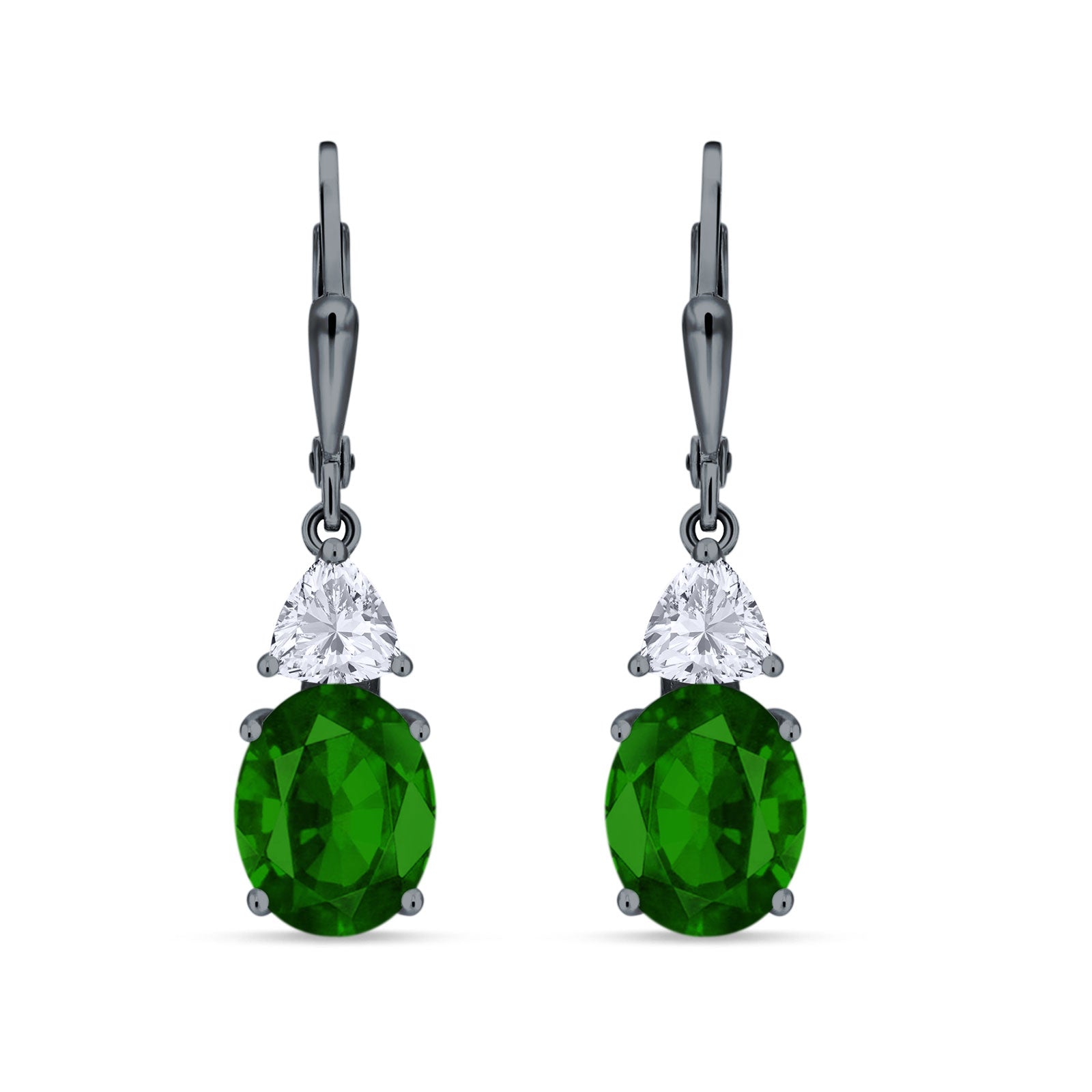 Oval Drop Dangle Triangular Cubic Zirconia Leverback Earring 925 Sterling Silver
