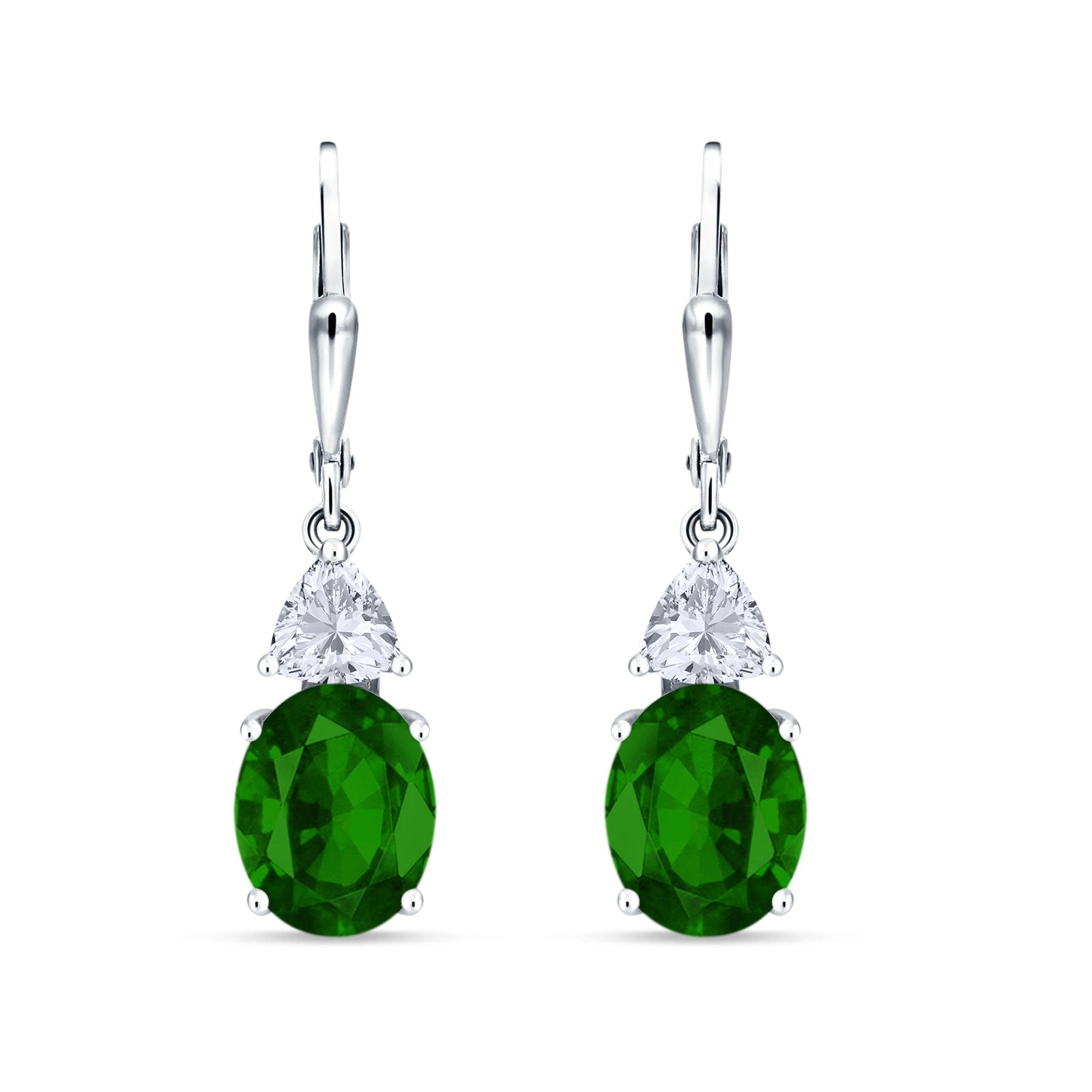 Oval Drop Dangle Triangular Cubic Zirconia Leverback Earring 925 Sterling Silver