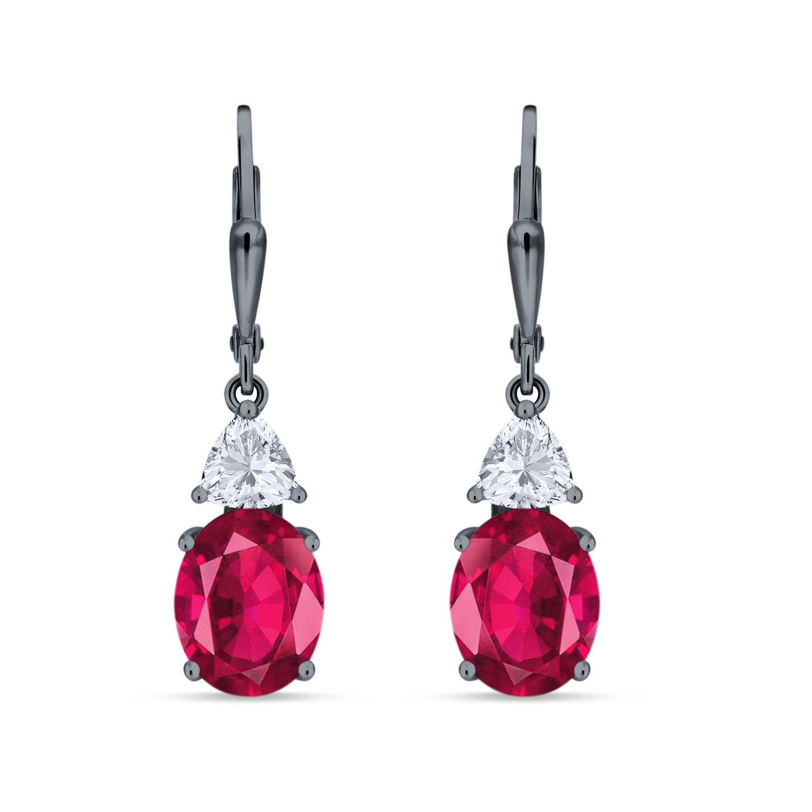 Oval Drop Dangle Triangular Cubic Zirconia Leverback Earring 925 Sterling Silver