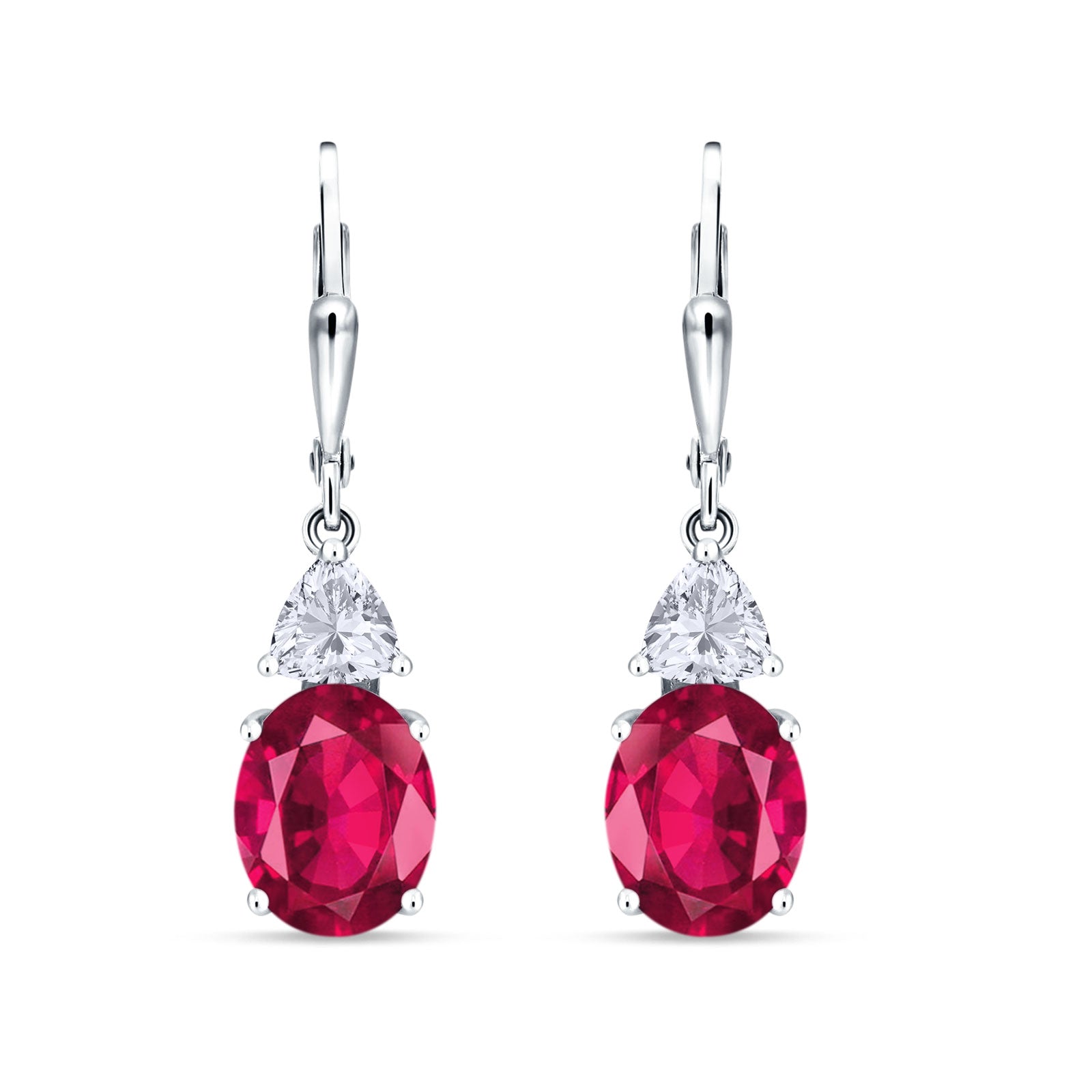 Oval Drop Dangle Triangular Cubic Zirconia Leverback Earring 925 Sterling Silver