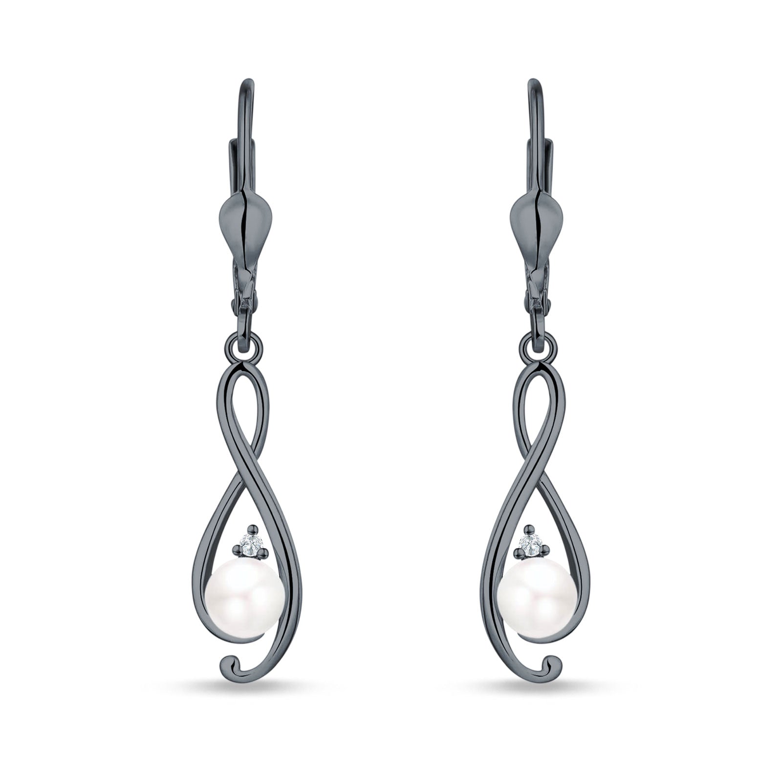 Music Note Infinity Style Leverback Earring Cubic Zirconia 925 Sterling Silver