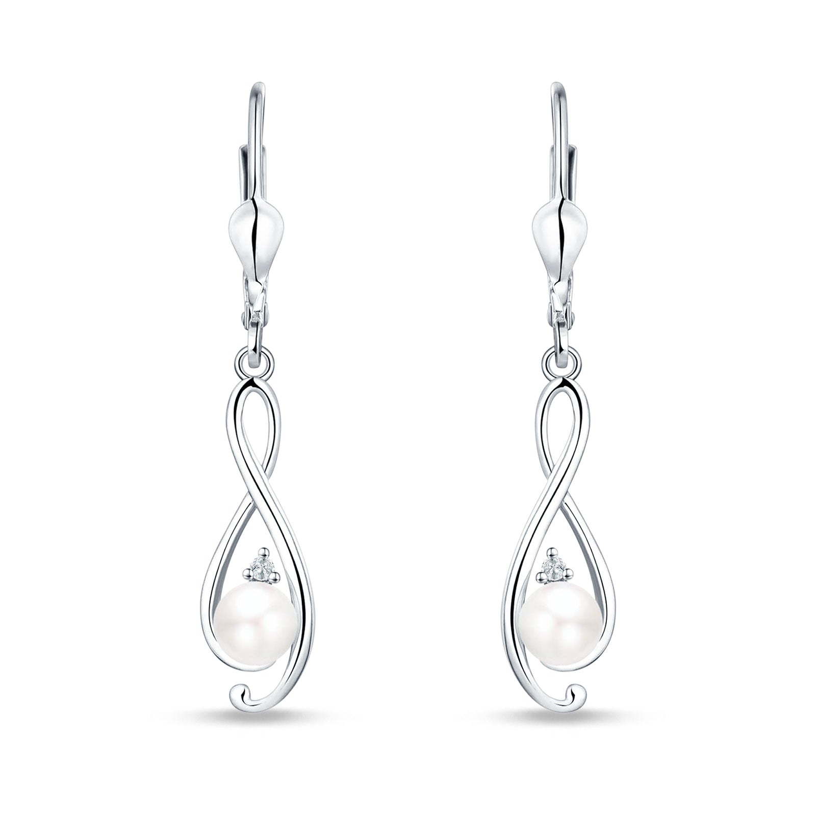 Music Note Infinity Style Leverback Earring Cubic Zirconia 925 Sterling Silver