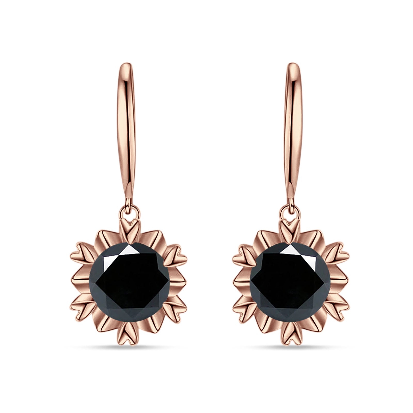 Round Cubic Zirconia Flower Heart Designer Fishhook Earring 925 Sterling Silver