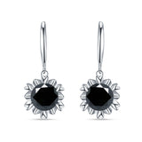 Round Cubic Zirconia Flower Heart Designer Fishhook Earring 925 Sterling Silver