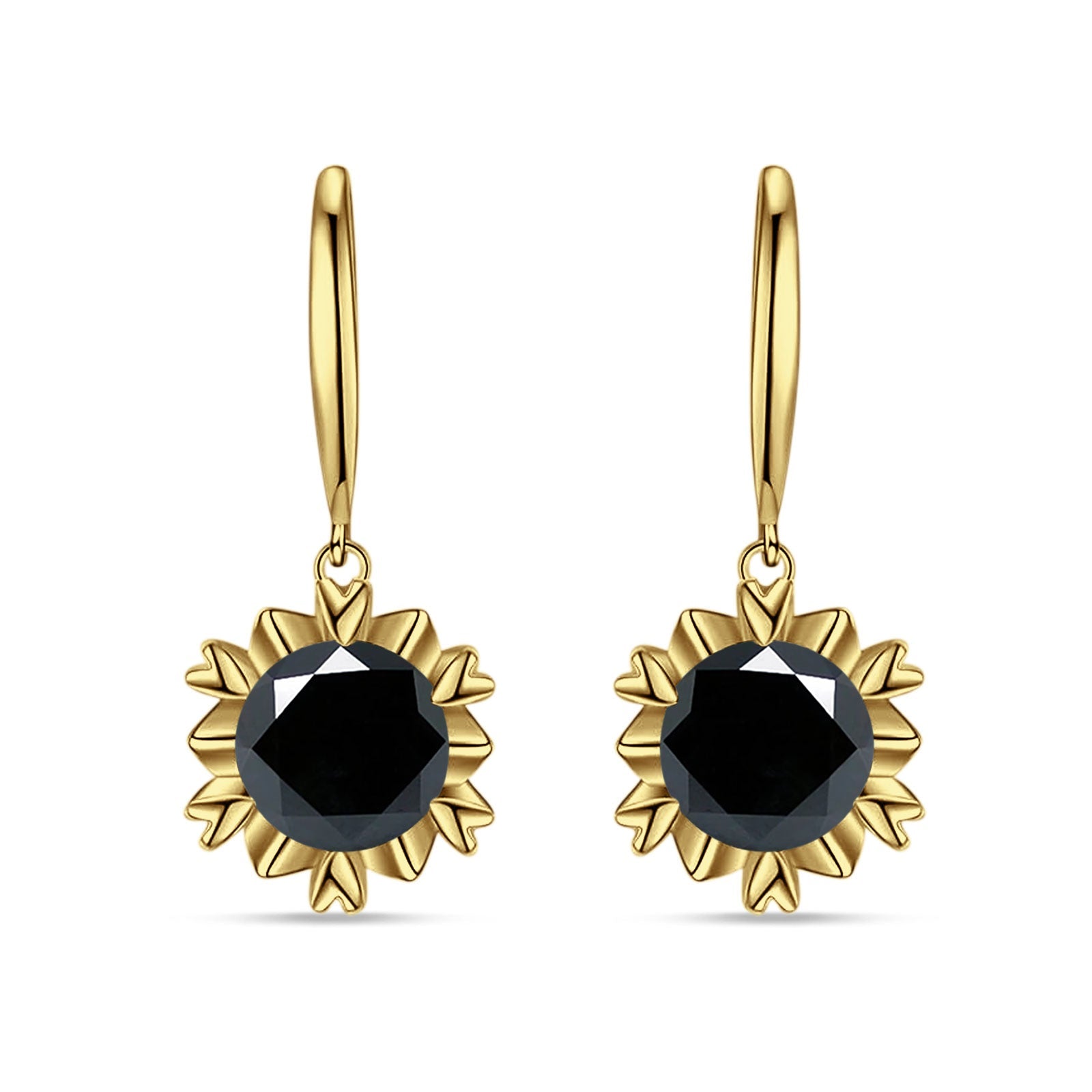 Round Cubic Zirconia Flower Heart Designer Fishhook Earring 925 Sterling Silver