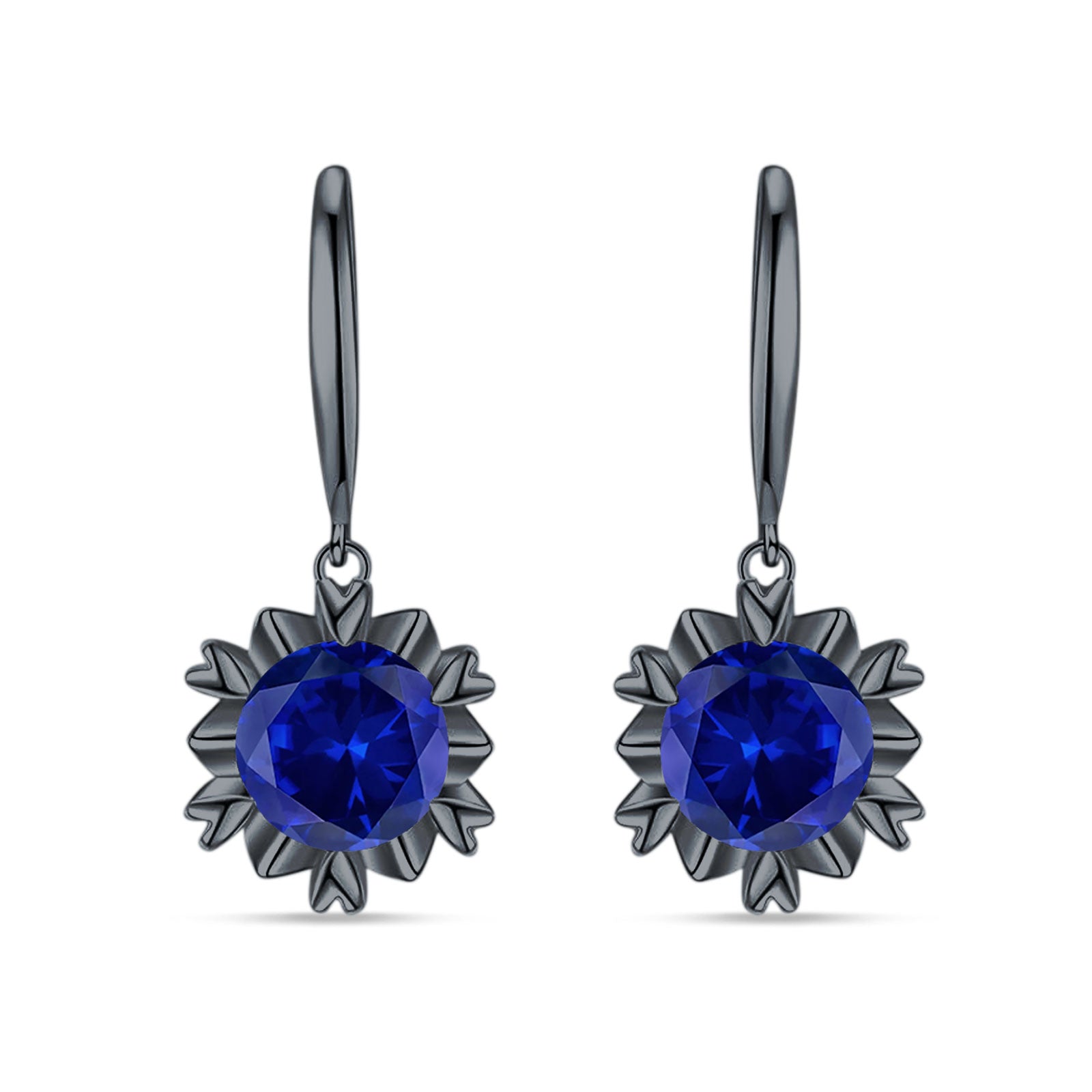 Round Cubic Zirconia Flower Heart Designer Fishhook Earring 925 Sterling Silver