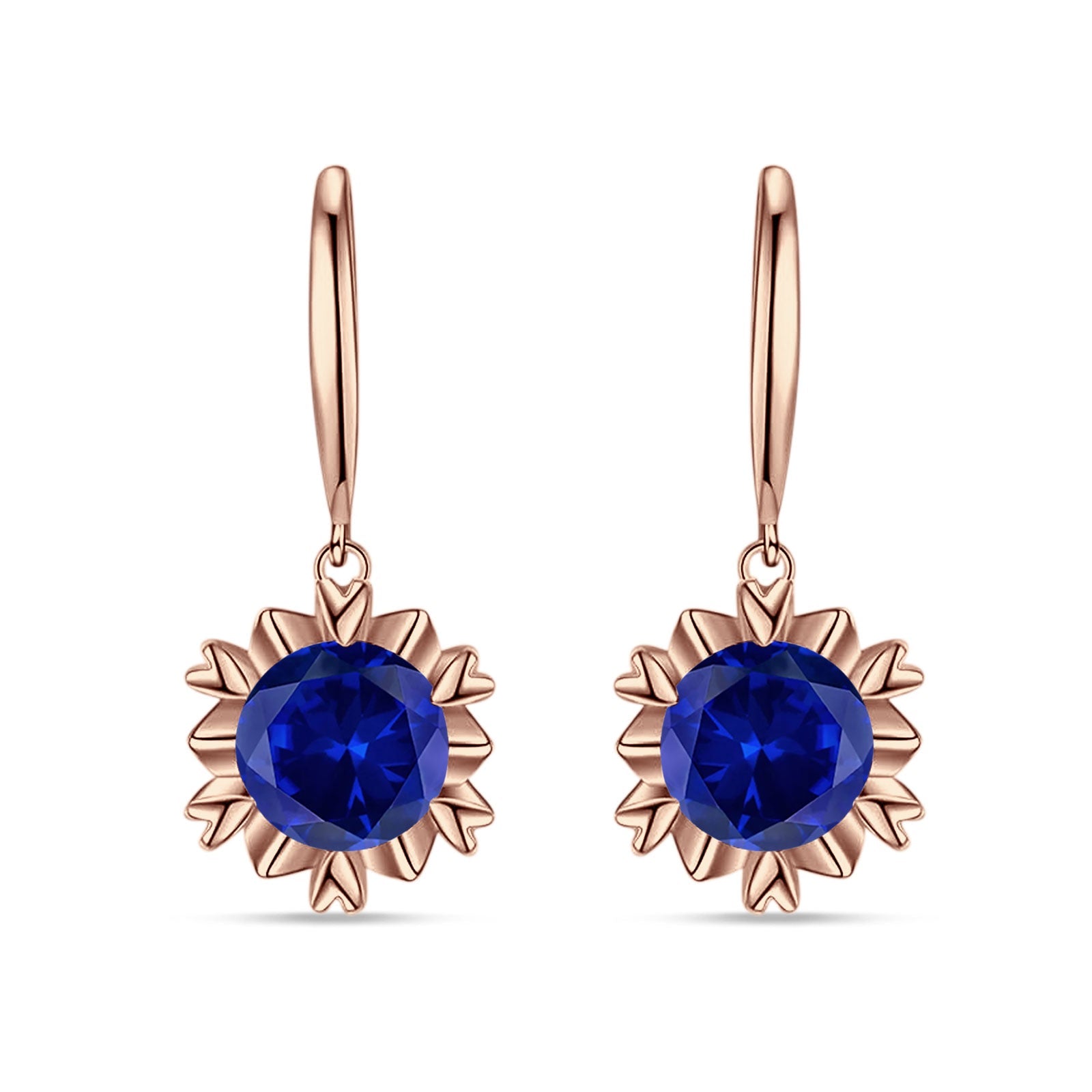 Round Cubic Zirconia Flower Heart Designer Fishhook Earring 925 Sterling Silver
