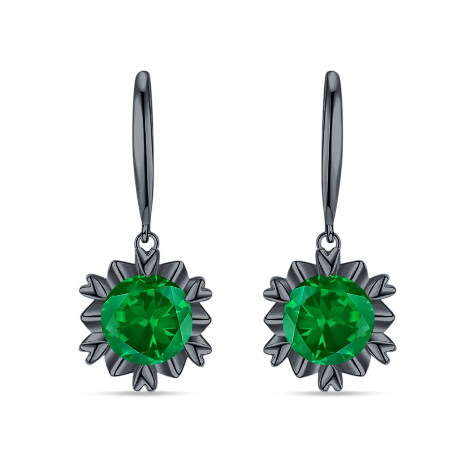 Round Cubic Zirconia Flower Heart Designer Fishhook Earring 925 Sterling Silver