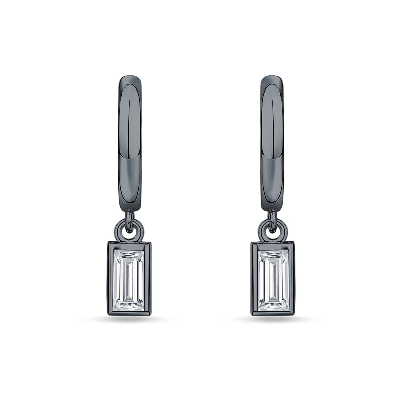 Emerald Cut Solitaire Dangling Hoop Earring Cubic Zirconia 925 Sterling Silver