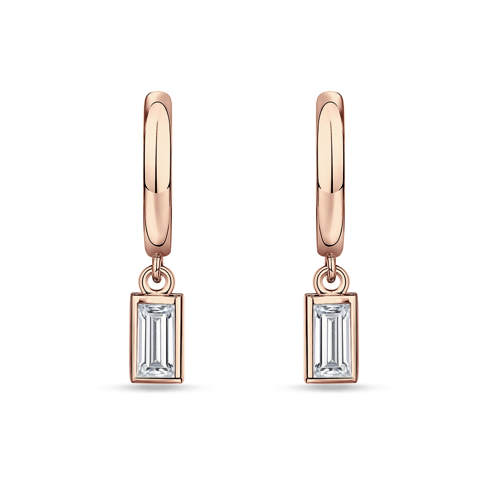 Emerald Cut Solitaire Dangling Hoop Earring Cubic Zirconia 925 Sterling Silver