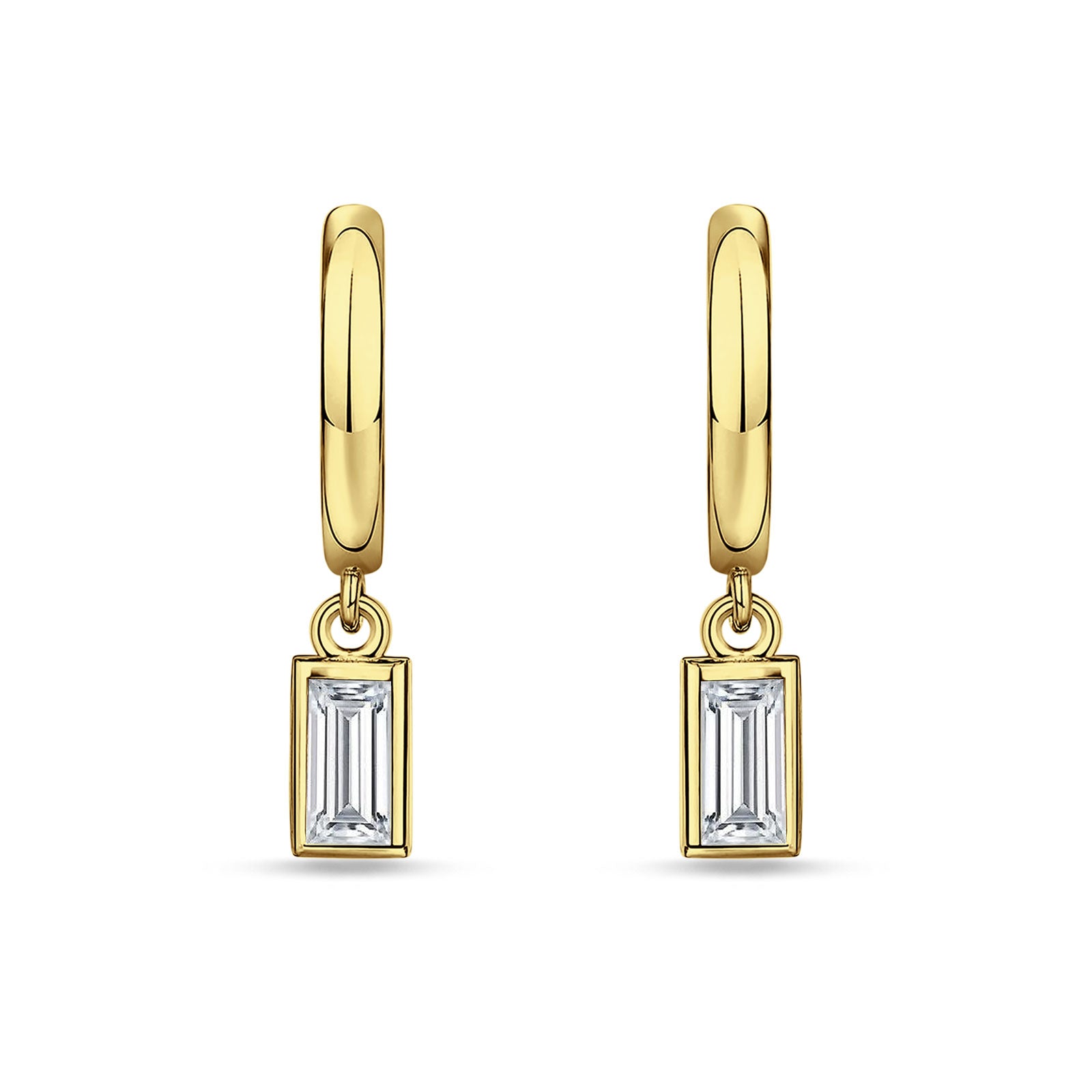 Emerald Cut Solitaire Dangling Hoop Earring Cubic Zirconia 925 Sterling Silver
