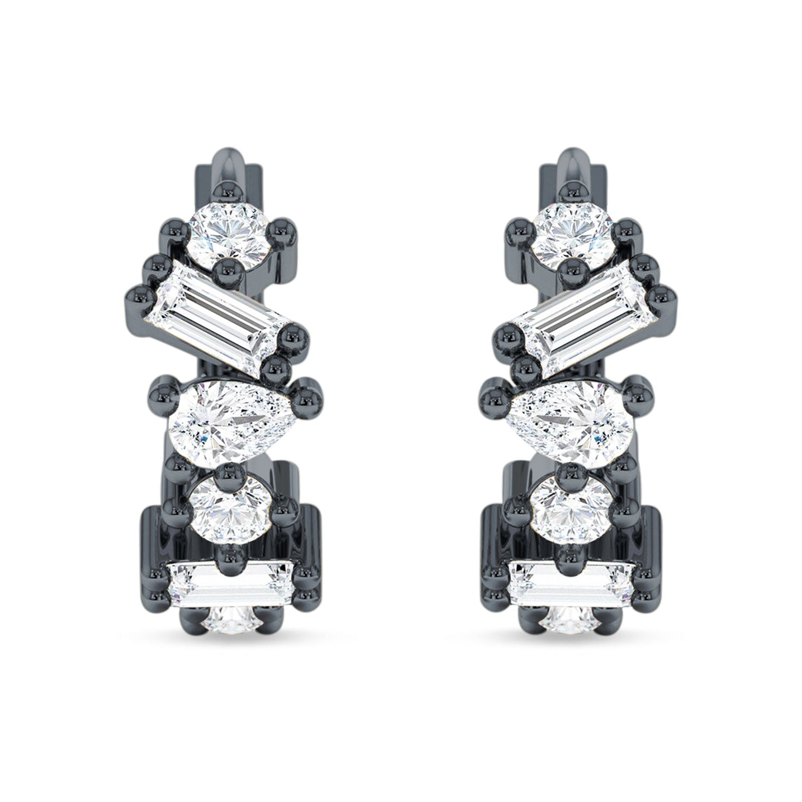 Zig Zag Pear Round Baguette Mixstone Hoop Earring Cubic Zirconia 925 Sterling Silver