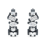 Zig Zag Pear Round Baguette Mixstone Hoop Earring Cubic Zirconia 925 Sterling Silver