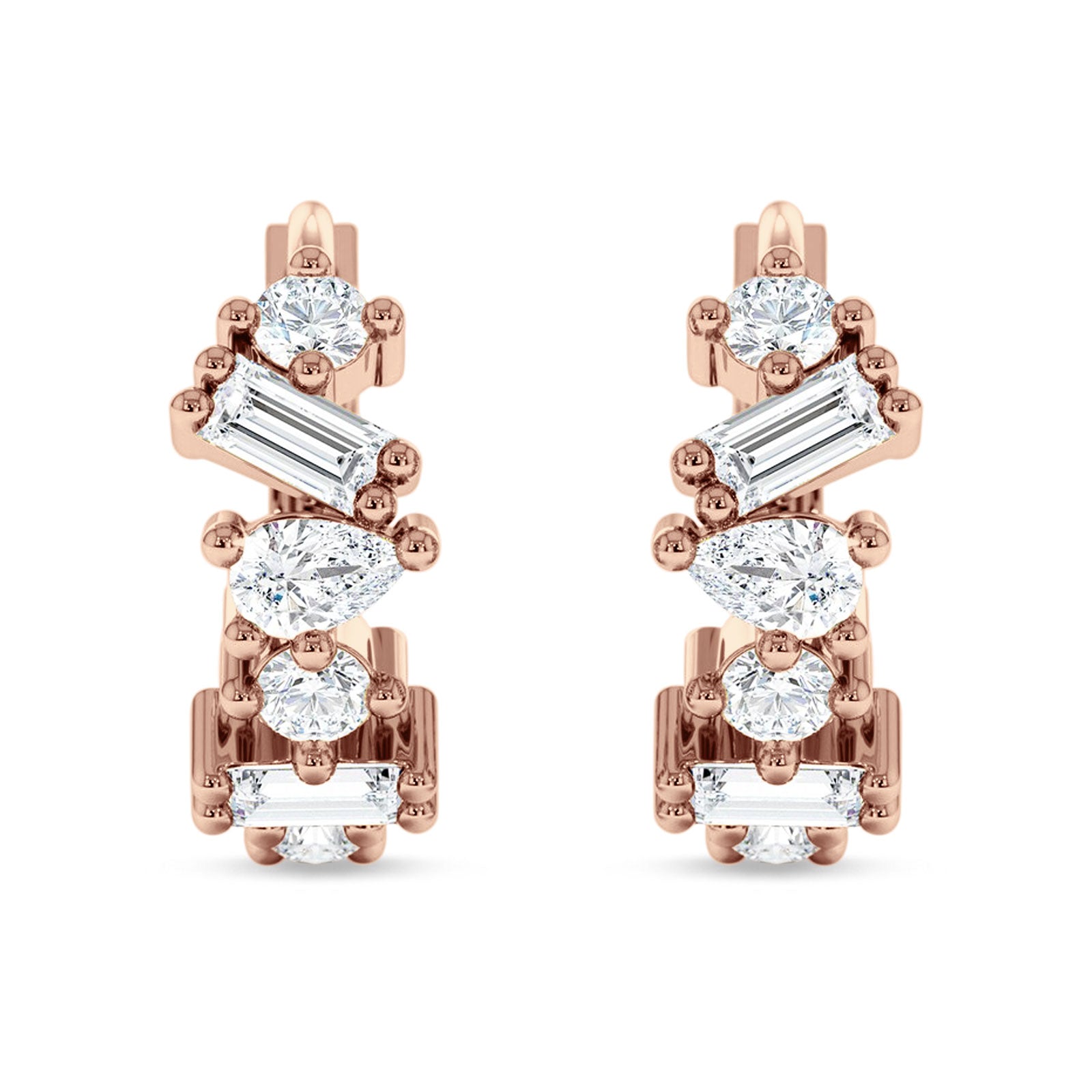 Zig Zag Pear Round Baguette Mixstone Hoop Earring Cubic Zirconia 925 Sterling Silver