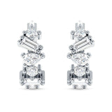Zig Zag Pear Round Baguette Mixstone Hoop Earring Cubic Zirconia 925 Sterling Silver