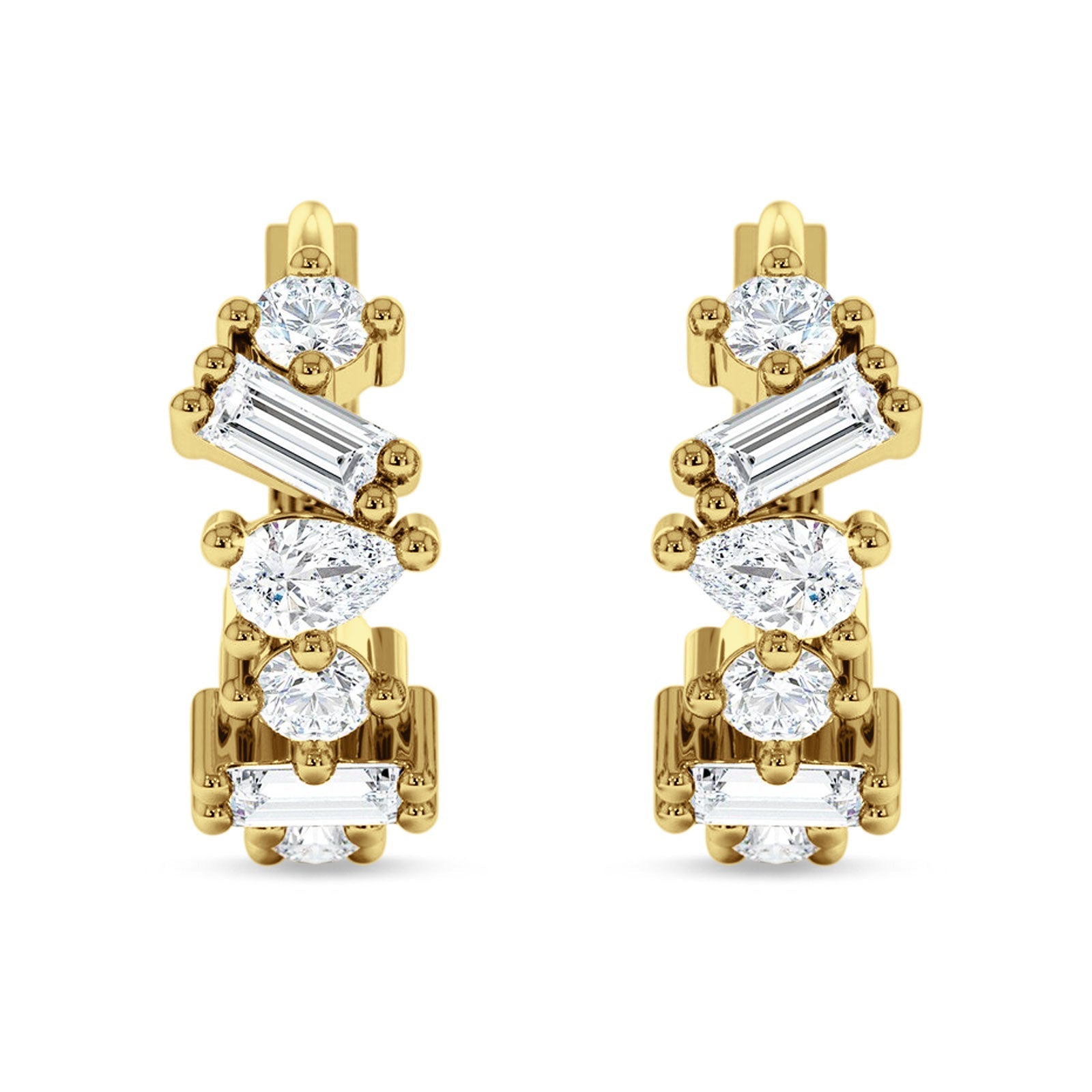 Zig Zag Pear Round Baguette Mixstone Hoop Earring Cubic Zirconia 925 Sterling Silver