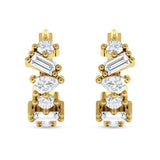Zig Zag Pear Round Baguette Mixstone Hoop Earring Cubic Zirconia 925 Sterling Silver