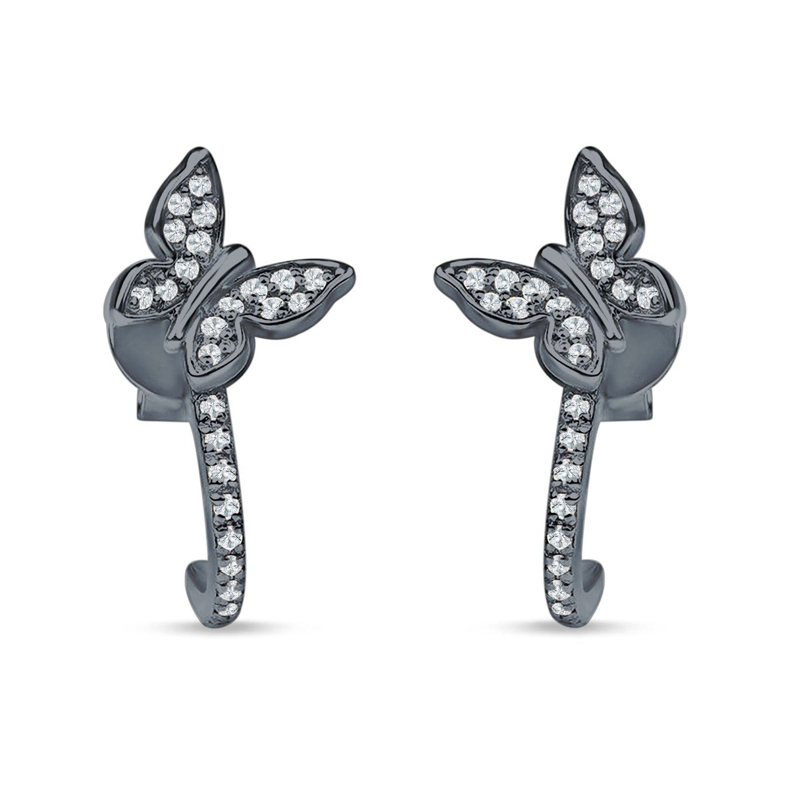 Butterfly Cluster Stud Earring Cubic Zirconia 925 Sterling Silver