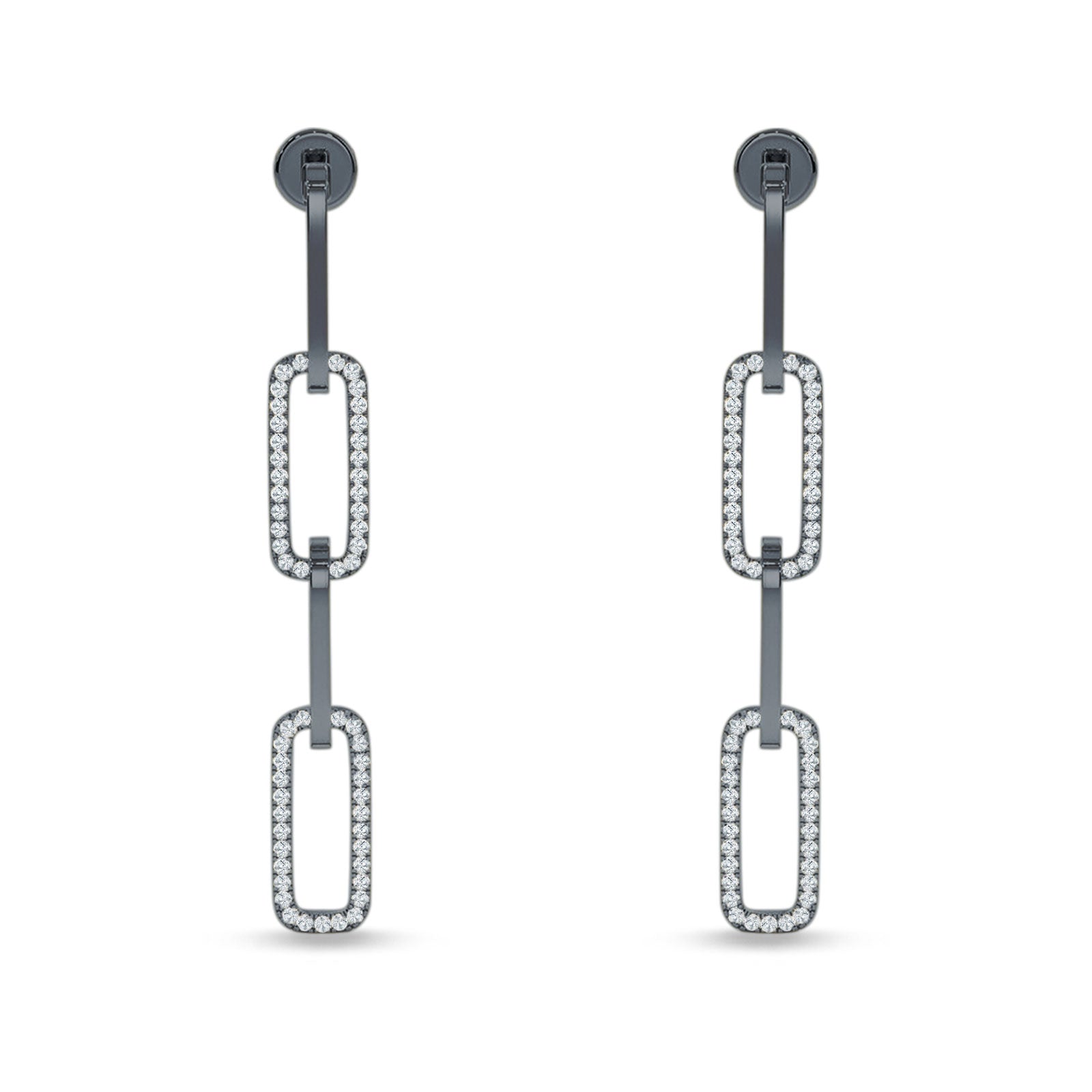 Paperclip Interlocking Oblong Oval Stud Earring Cubic Zirconia 925 Sterling Silver