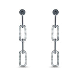 Paperclip Interlocking Oblong Oval Stud Earring Cubic Zirconia 925 Sterling Silver