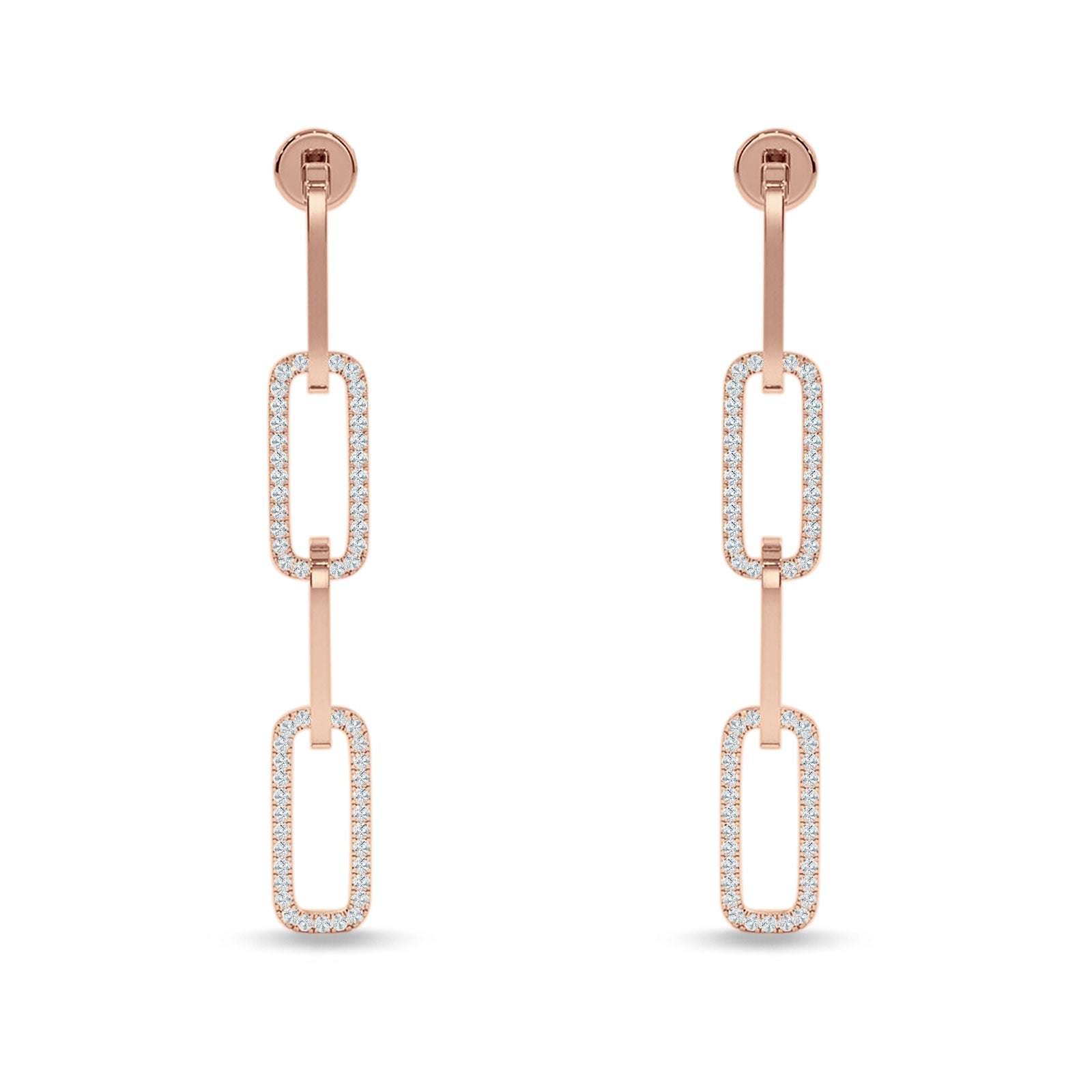 Paperclip Interlocking Oblong Oval Stud Earring Cubic Zirconia 925 Sterling Silver