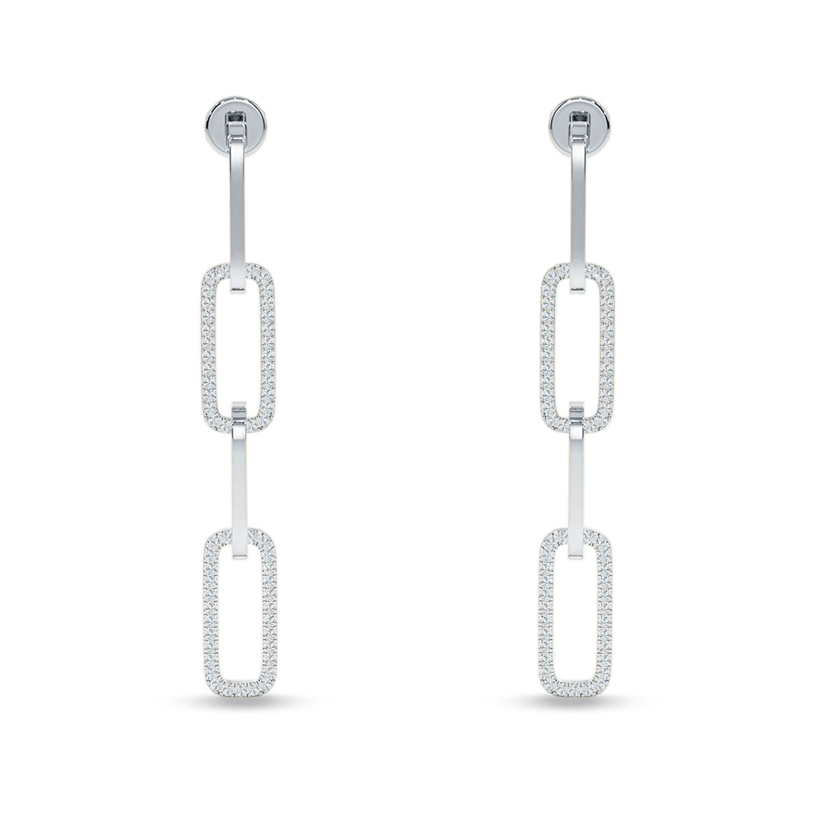 Paperclip Interlocking Oblong Oval Stud Earring Cubic Zirconia 925 Sterling Silver
