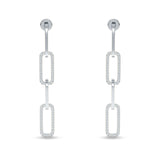 Paperclip Interlocking Oblong Oval Stud Earring Cubic Zirconia 925 Sterling Silver