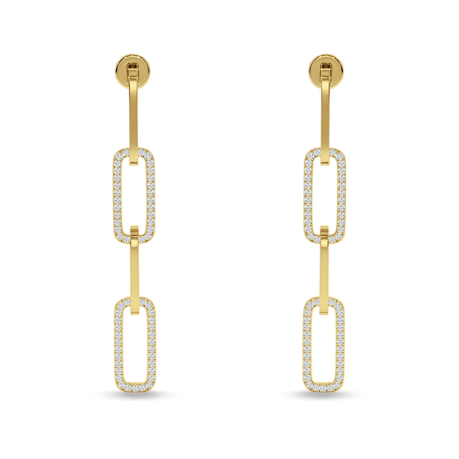 Paperclip Interlocking Oblong Oval Stud Earring Cubic Zirconia 925 Sterling Silver
