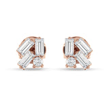 Four Stone Baguette & Round Cubic Zirconia Stud Earring 925 Sterling Silver