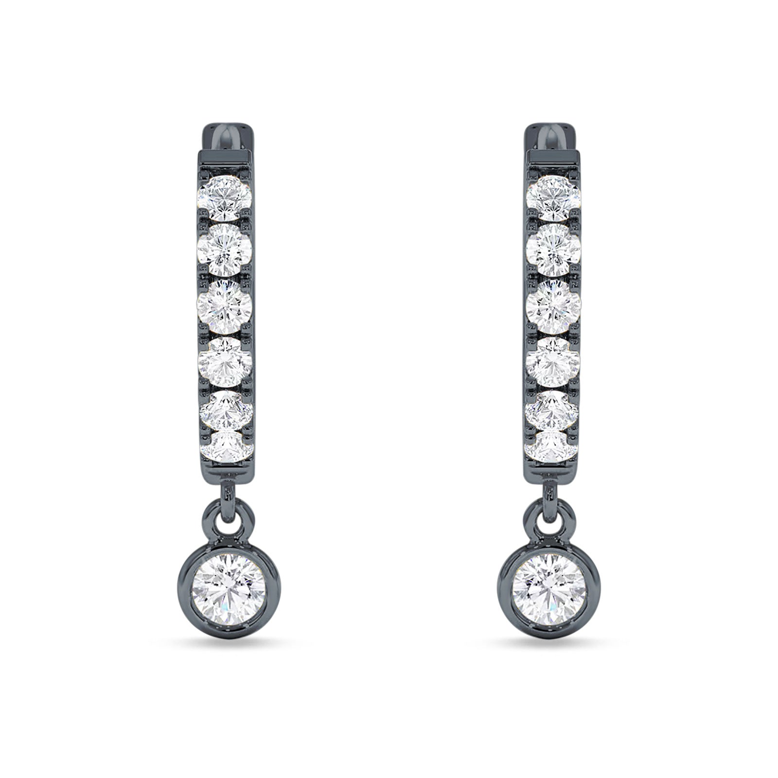Round Charm Huggie Hoop Earring Cubic Zirconia 925 Sterling Silver
