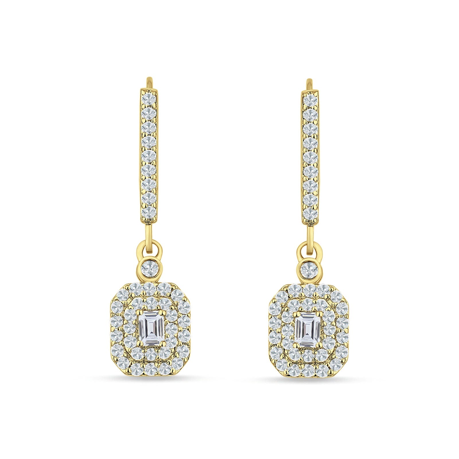 Emerald Cut CLuster Cubic Zirconia Drop Dangle Leverback Earrings 925 Sterling Silver