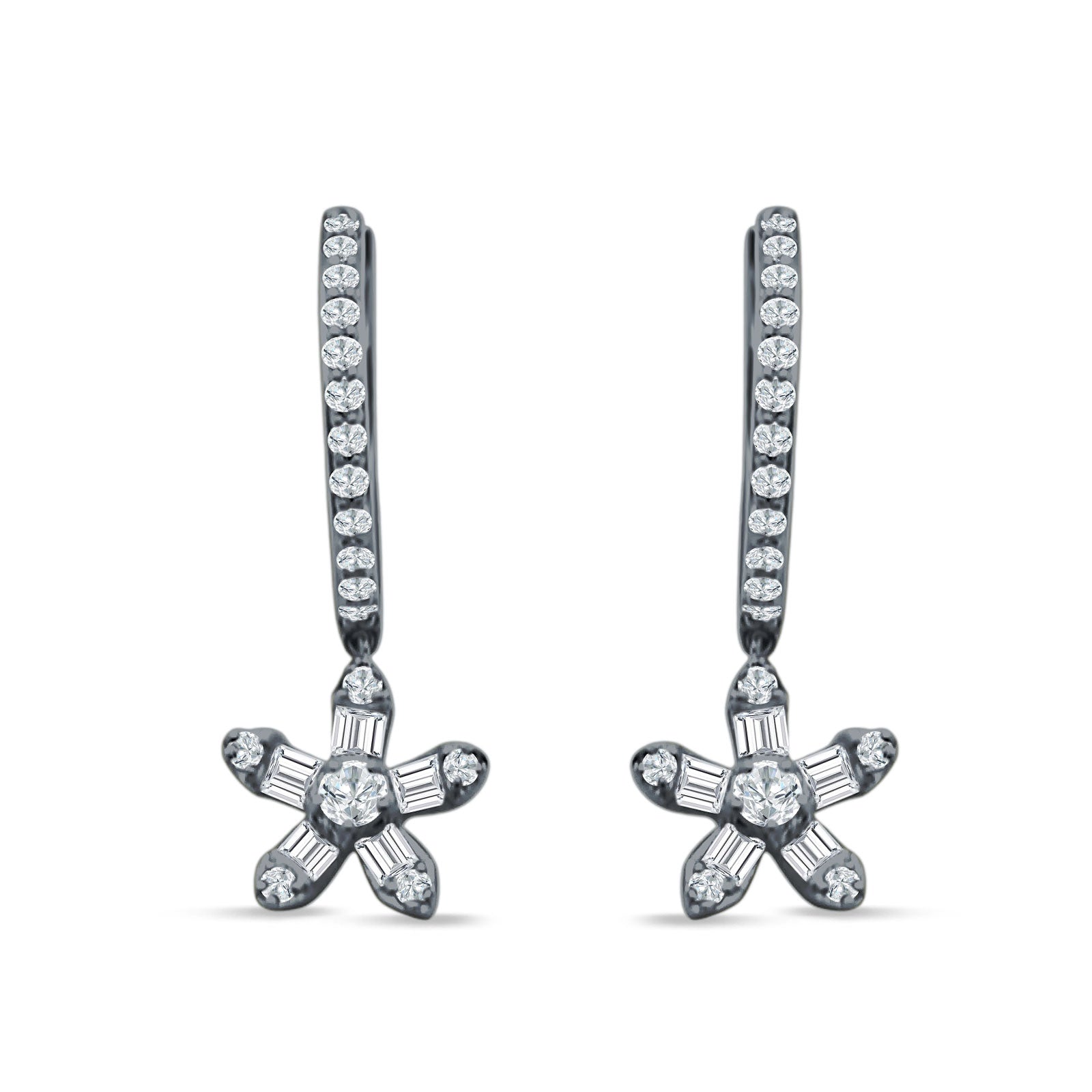 Dangle Drop Floral Star Hoop Earrings Cubic Zirconia 925 Sterling Silver