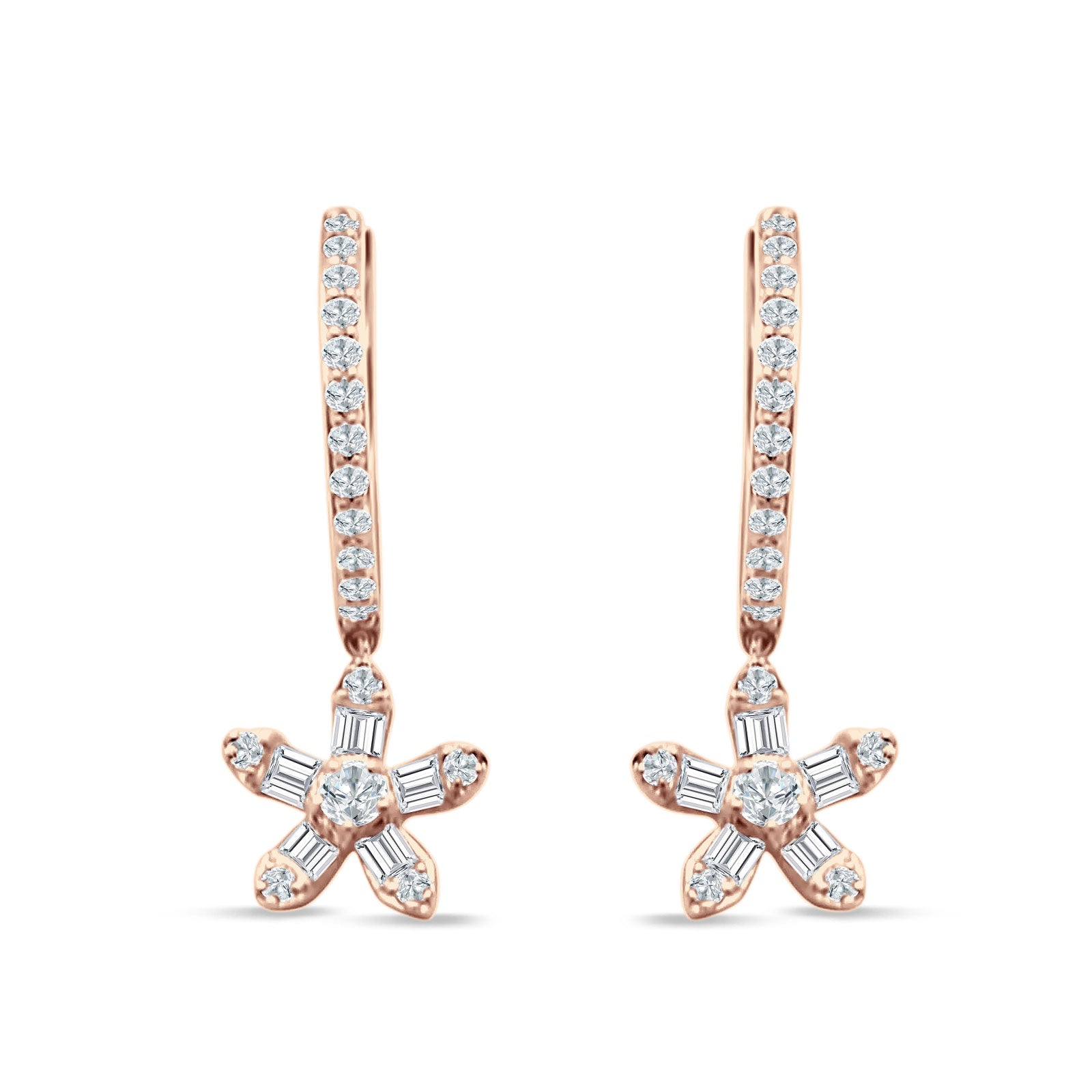 Dangle Drop Floral Star Hoop Earrings Cubic Zirconia 925 Sterling Silver