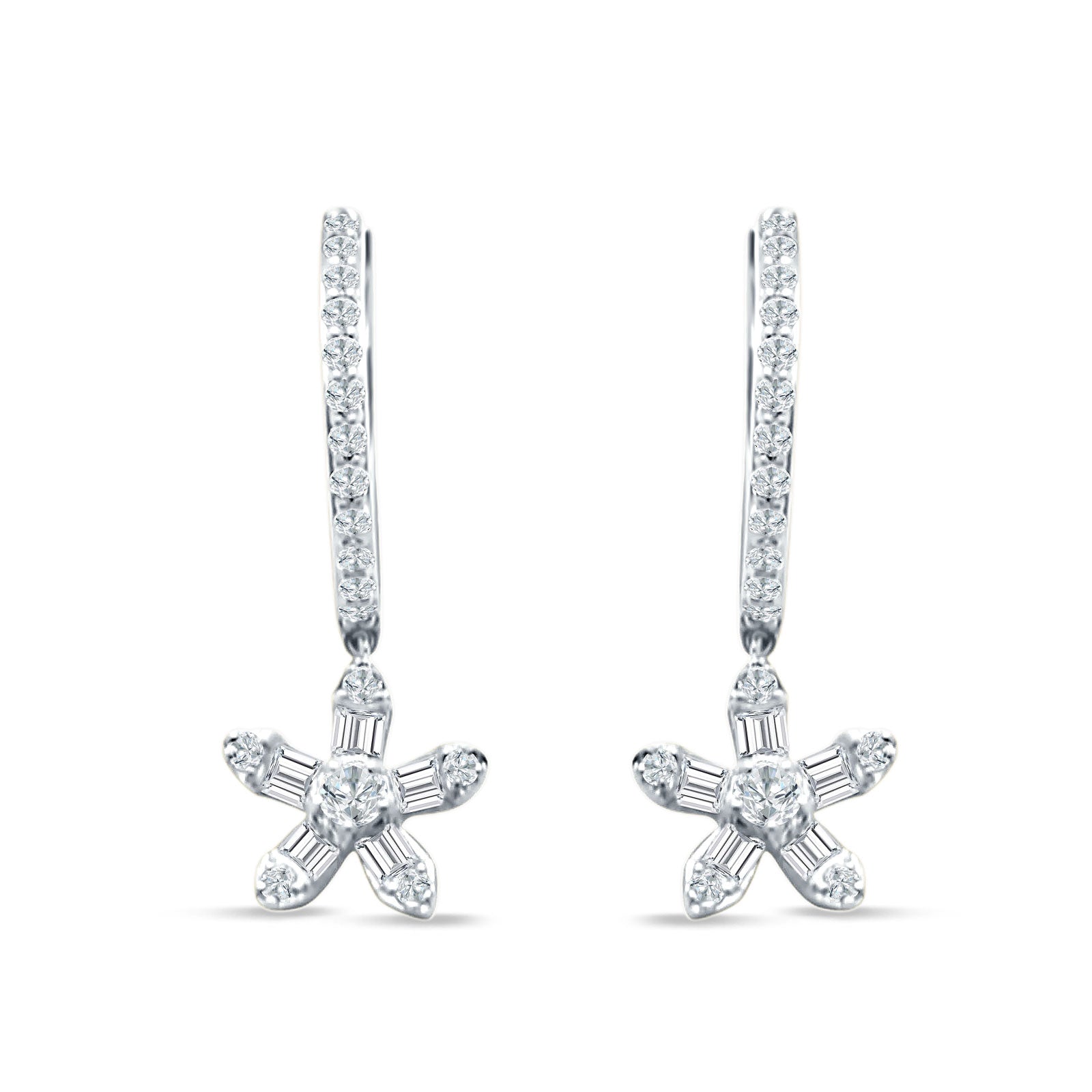 Dangle Drop Floral Star Hoop Earrings Cubic Zirconia 925 Sterling Silver