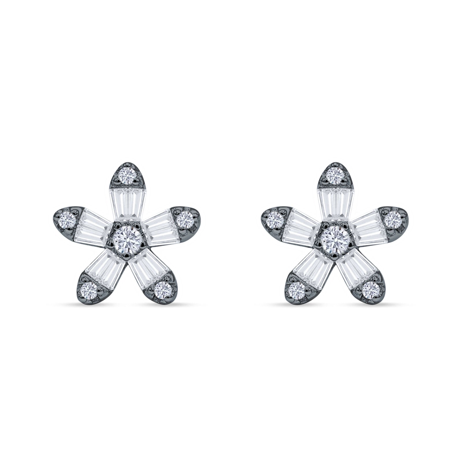 Minimalist 12.4mm Floral Stud Earrings Cubic Zirconia 925 Sterling Silver