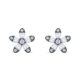 Minimalist 12.4mm Floral Stud Earrings Cubic Zirconia 925 Sterling Silver