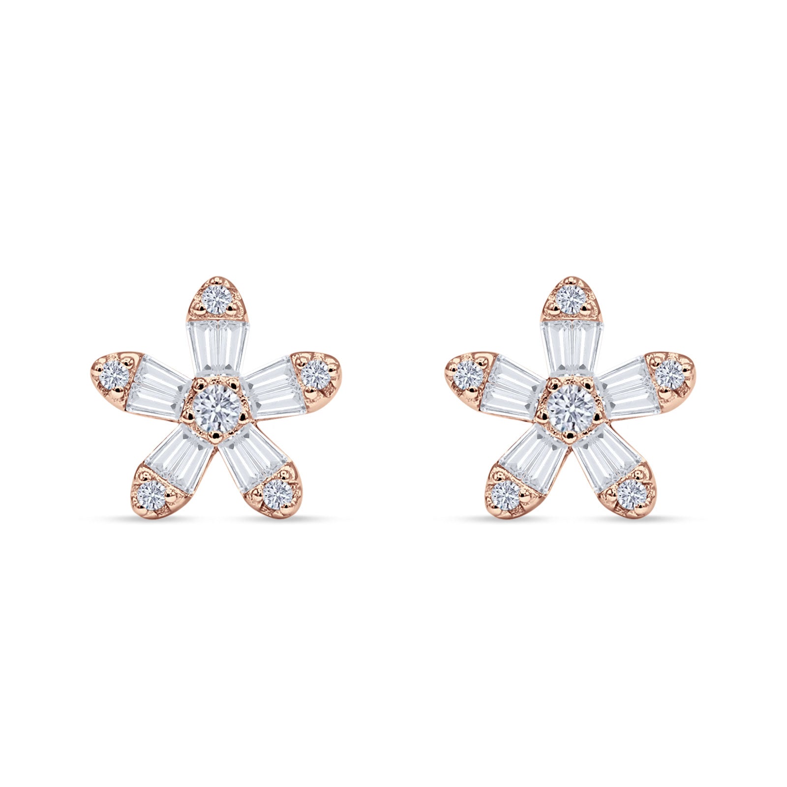 Minimalist 12.4mm Floral Stud Earrings Cubic Zirconia 925 Sterling Silver