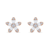 Minimalist 12.4mm Floral Stud Earrings Cubic Zirconia 925 Sterling Silver