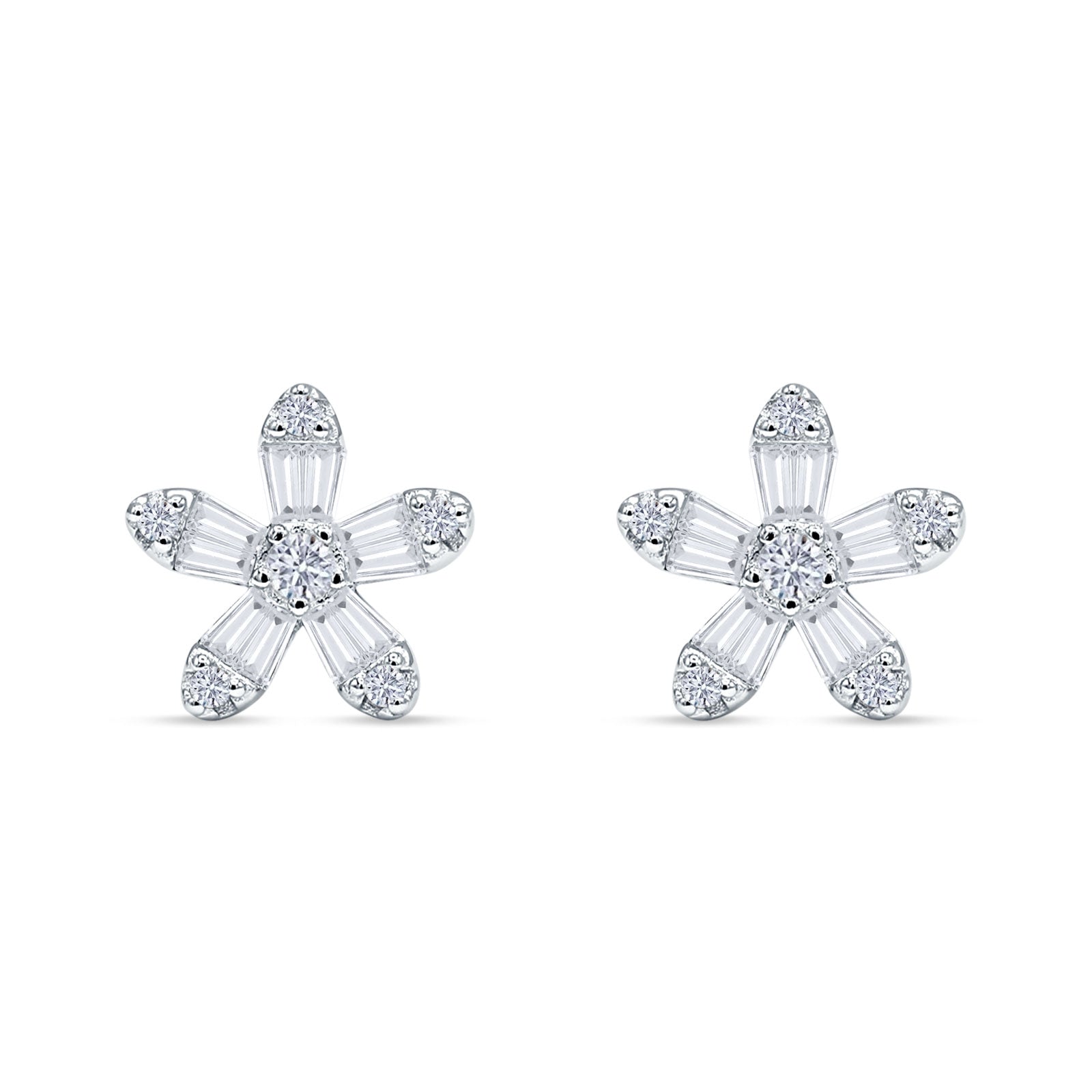 Minimalist 12.4mm Floral Stud Earrings Cubic Zirconia 925 Sterling Silver