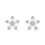 Minimalist 12.4mm Floral Stud Earrings Cubic Zirconia 925 Sterling Silver