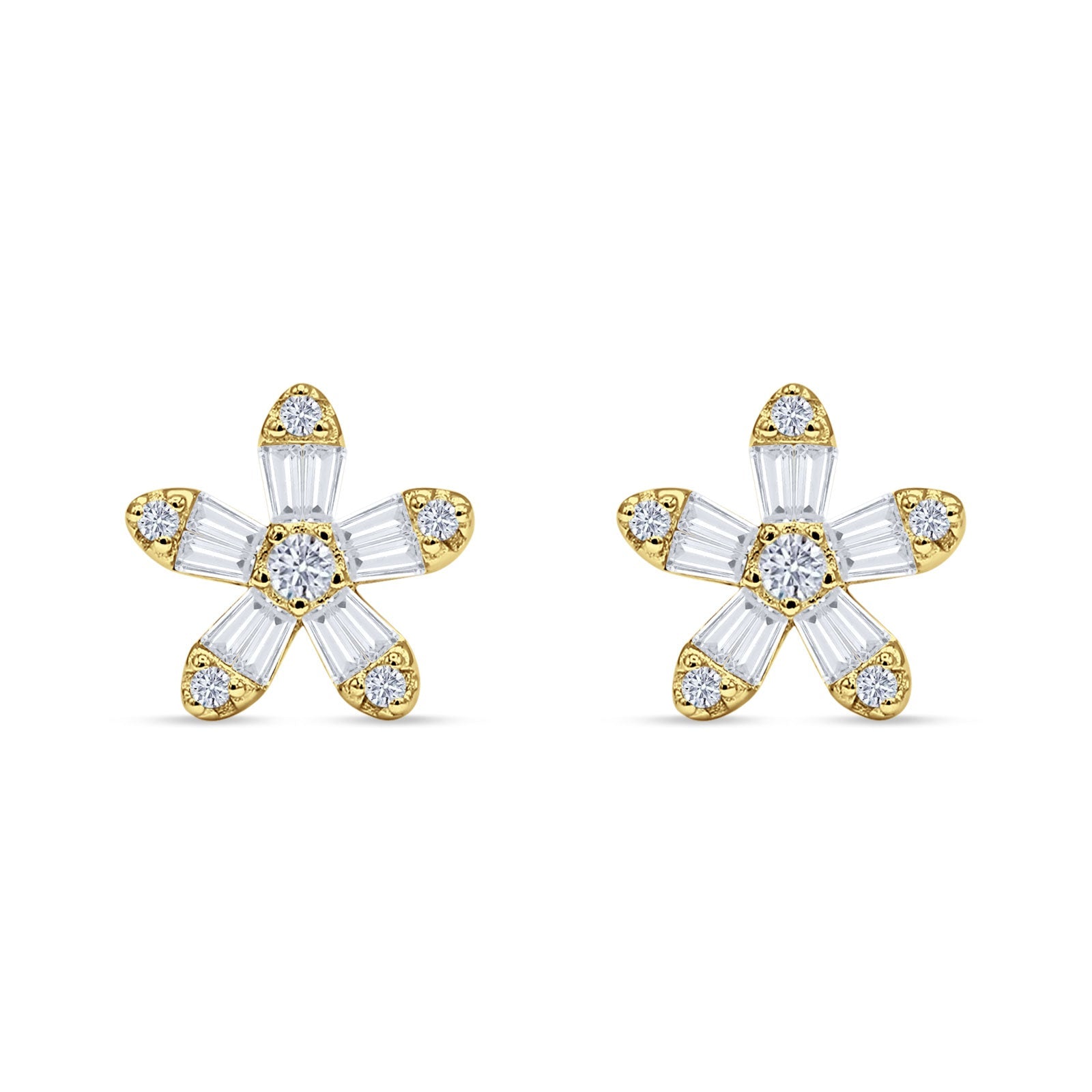 Minimalist 12.4mm Floral Stud Earrings Cubic Zirconia 925 Sterling Silver