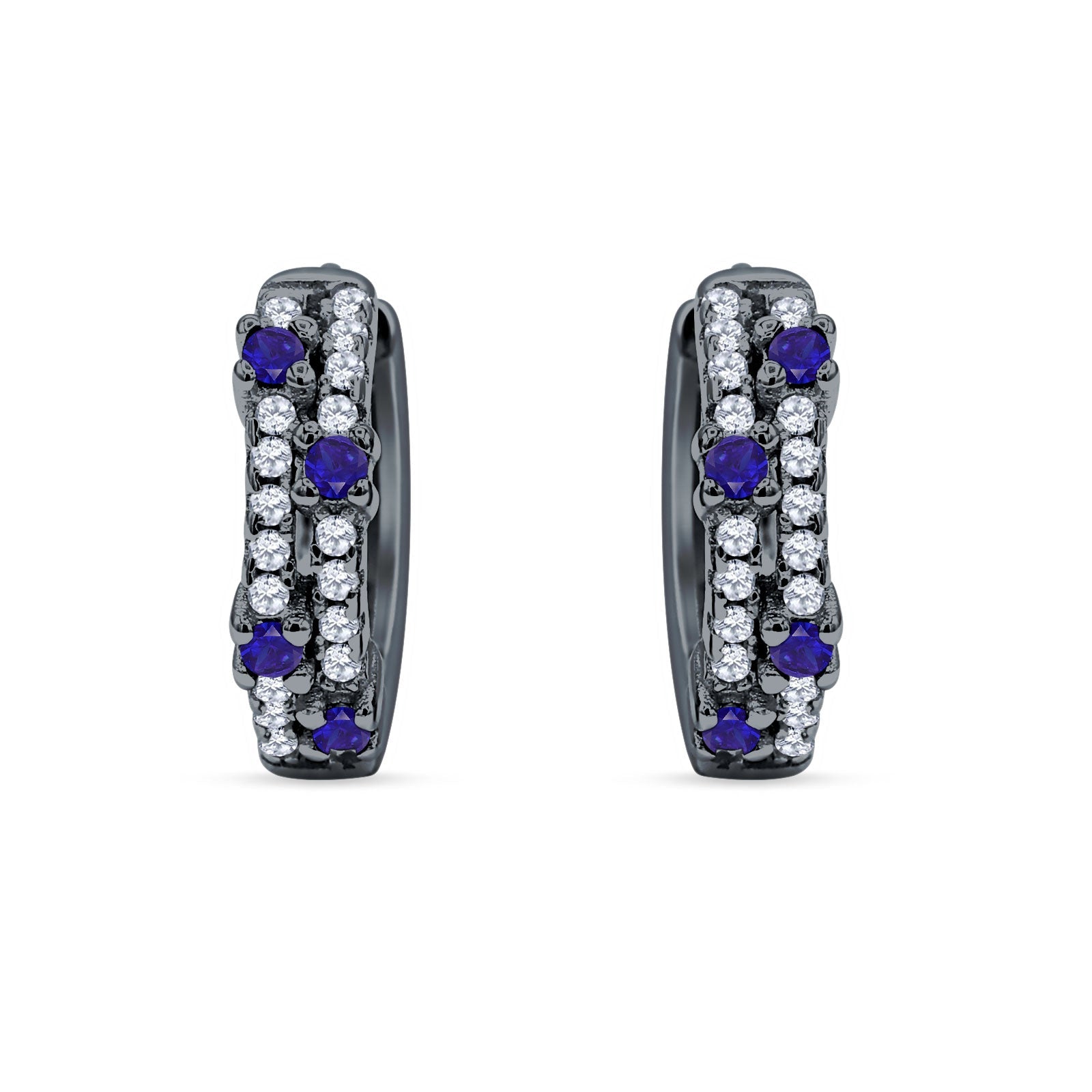 Minimalist 12.7mm Round CZ & Blue Sapphire CZ Hoop Earrings 925 Sterling Silver