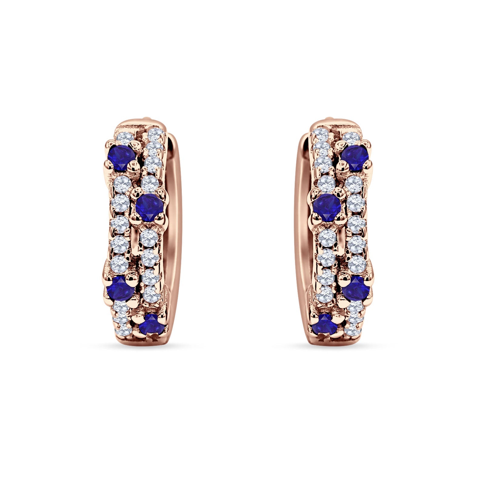 Minimalist 12.7mm Round CZ & Blue Sapphire CZ Hoop Earrings 925 Sterling Silver