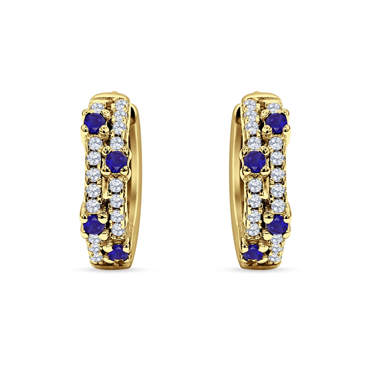 Minimalist 12.7mm Round CZ & Blue Sapphire CZ Hoop Earrings 925 Sterling Silver