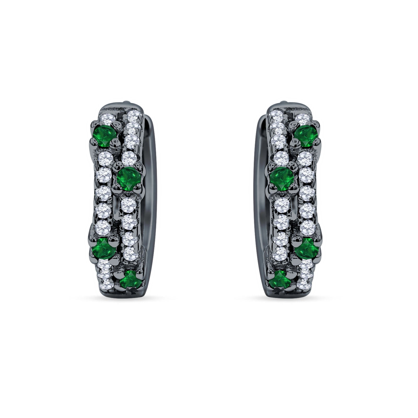 Minimalist 12.7mm Round CZ & Green Emerald CZ Hoop Earrings 925 Sterling Silver